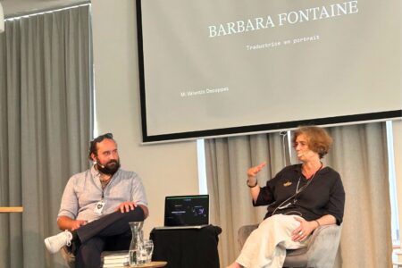 Valentin Decoppet moderiert das Übersetzerinnenporträt von Barbara Fontaine